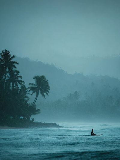 Misty Tropical Surf Landscape Print. poster