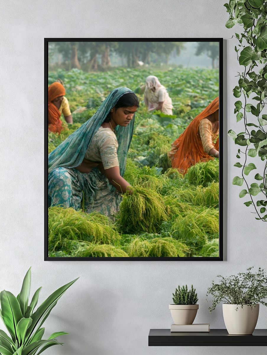Women Harvesting Rice Photography Poster. — room view 4