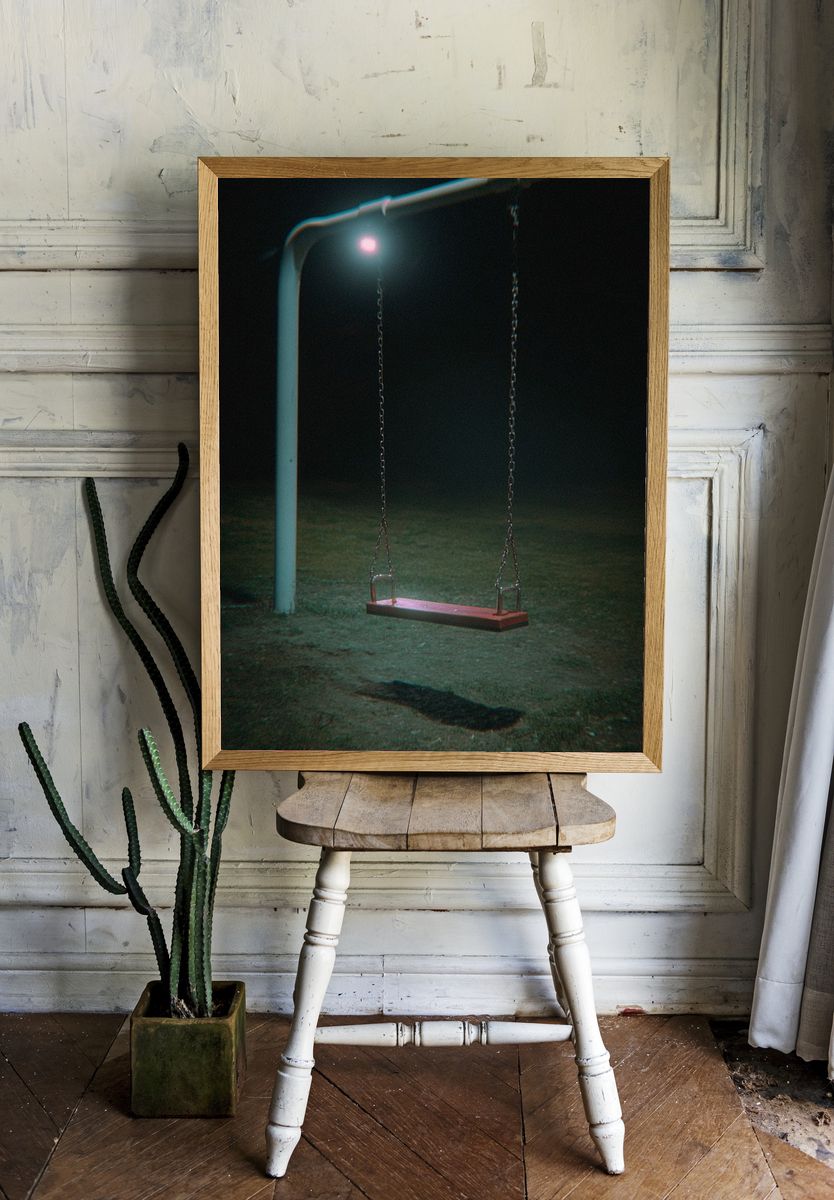 Lonely Swing at Night Photography Poster. room preview