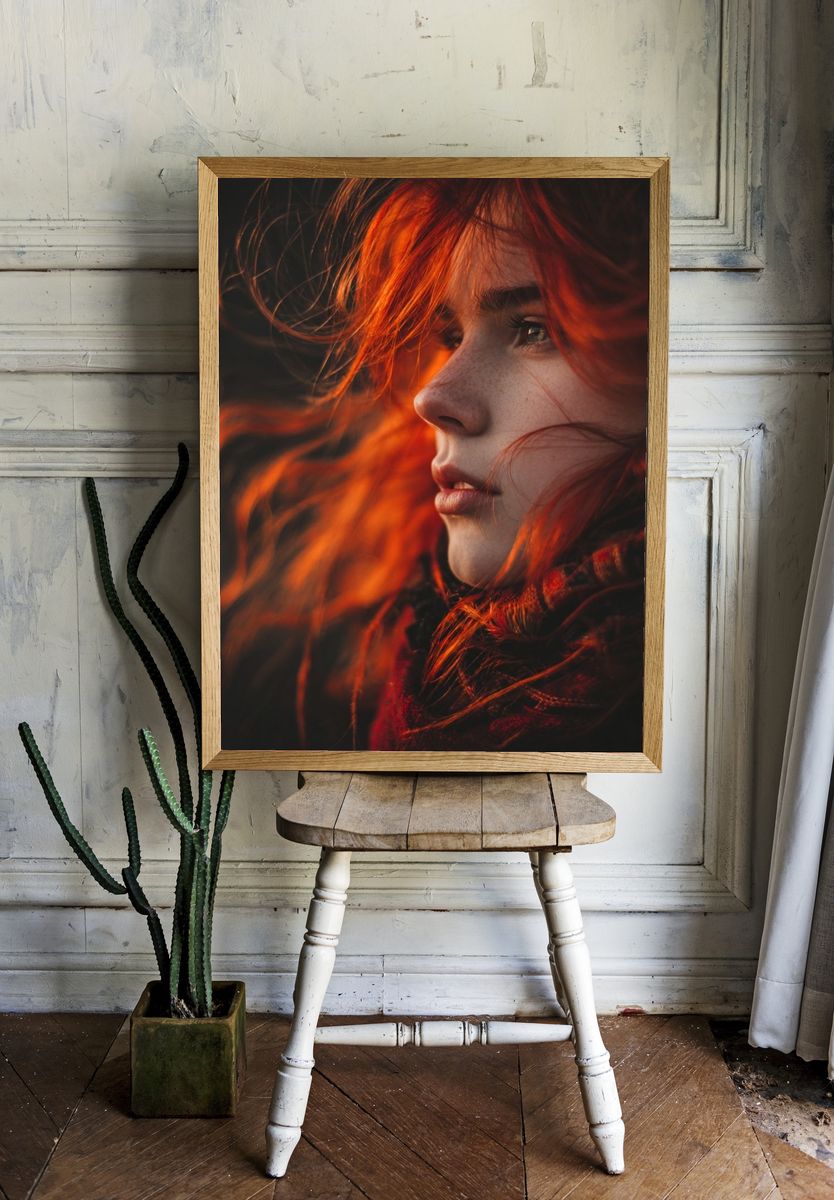 Fiery Red Hair Portrait Print. — room view 1