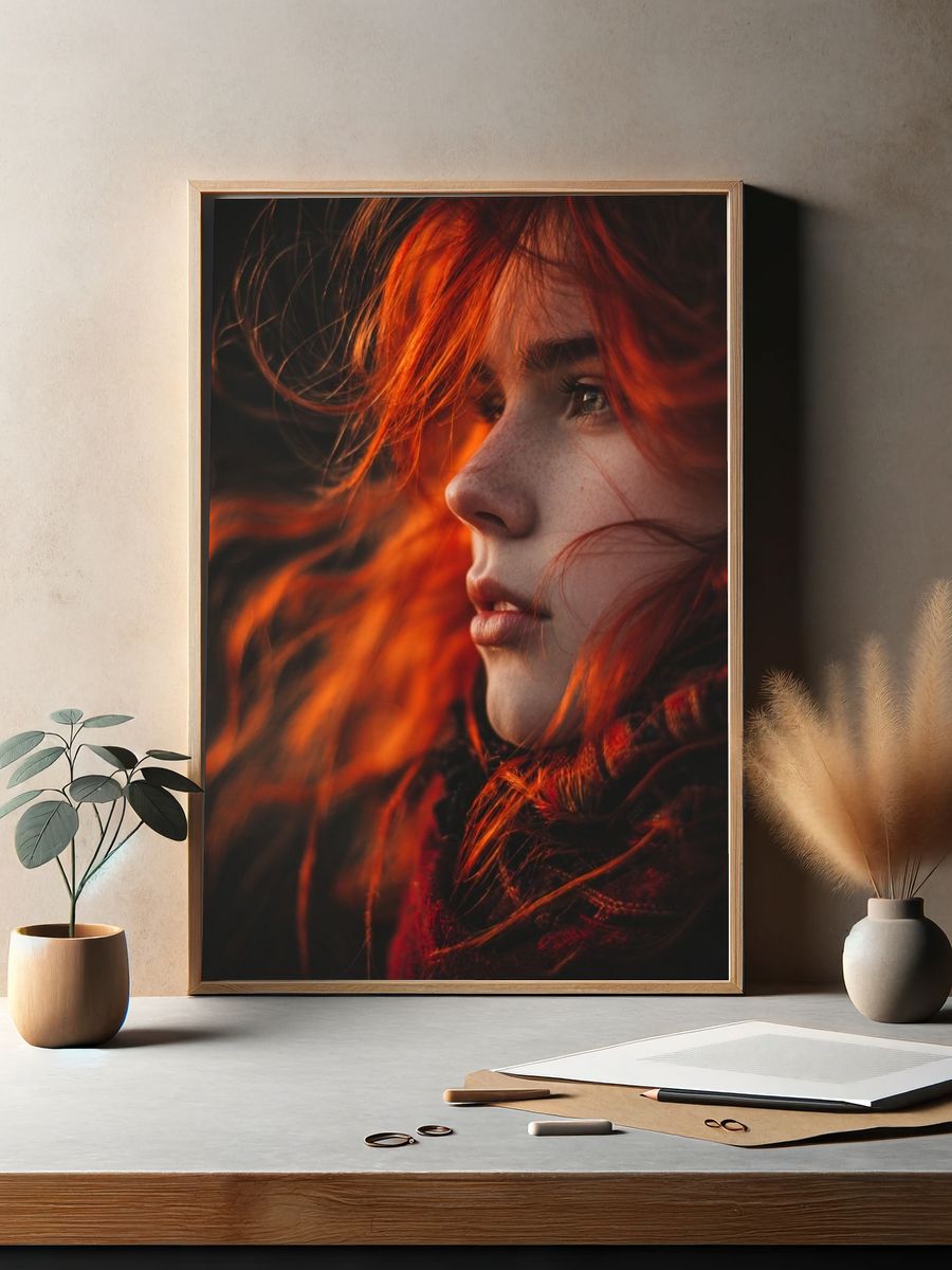 Fiery Red Hair Portrait Print. — room view 2