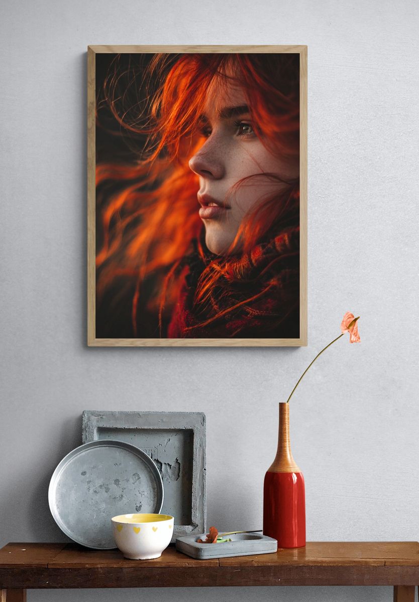 Fiery Red Hair Portrait Print. — room view 3