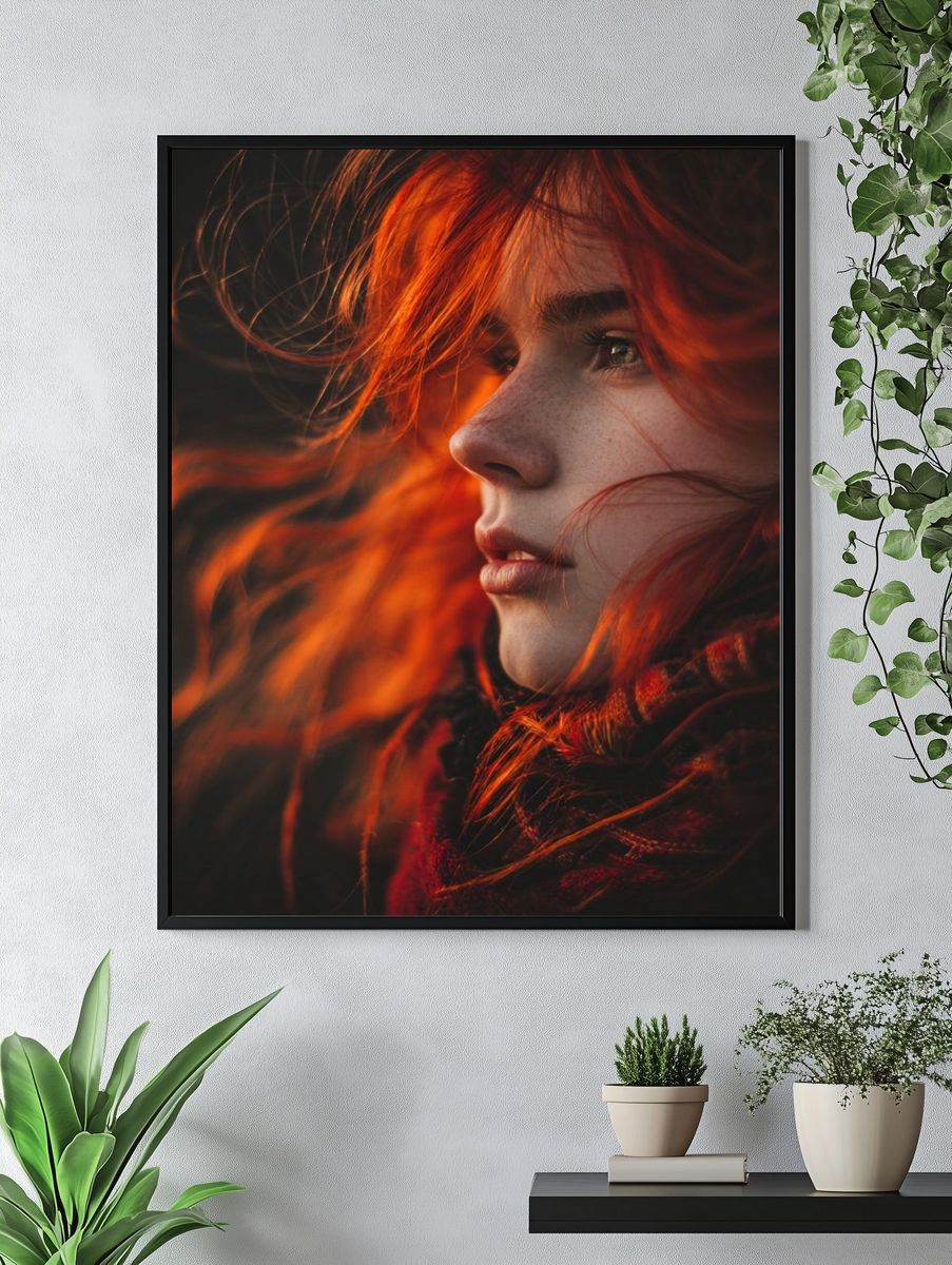 Fiery Red Hair Portrait Print. — room view 4