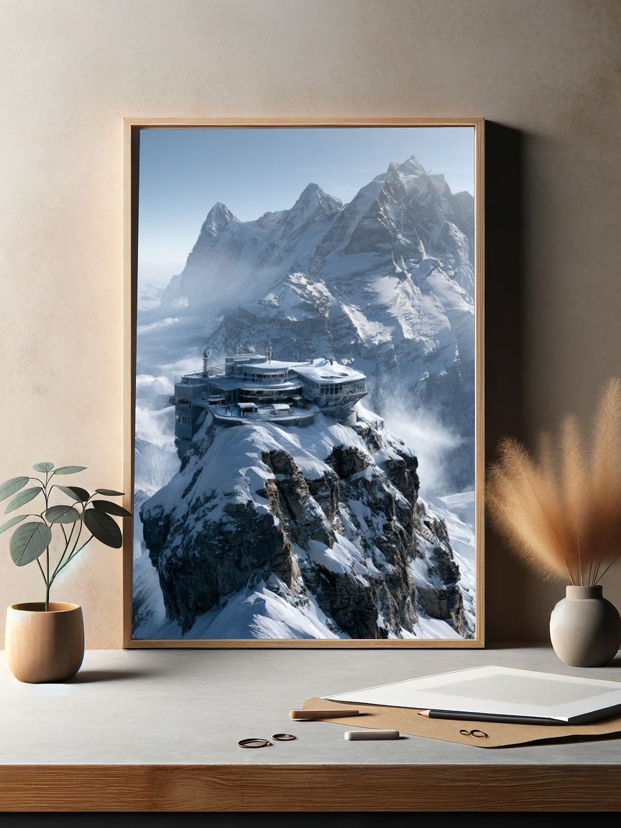 Snowy Mountain Summit — Photography Print. — room view 2