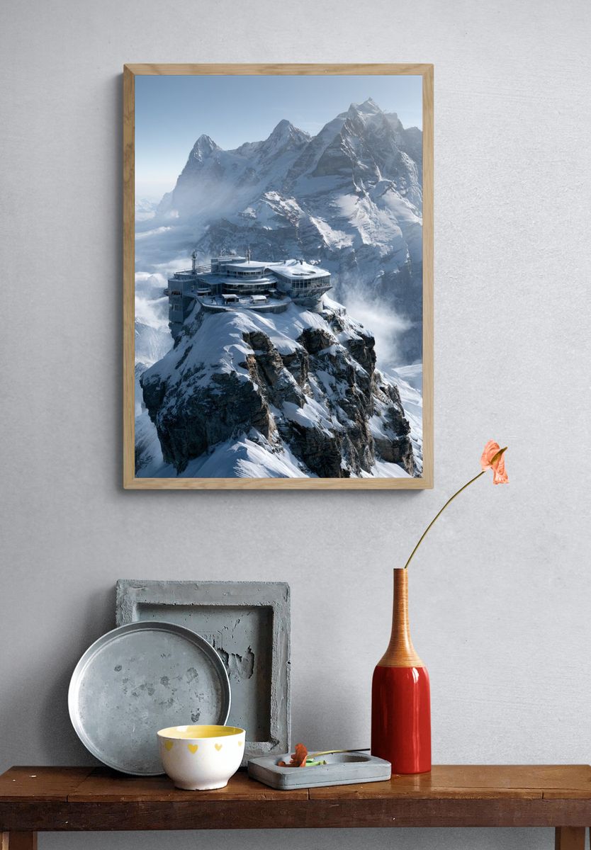 Snowy Mountain Summit — Photography Print. — room view 3