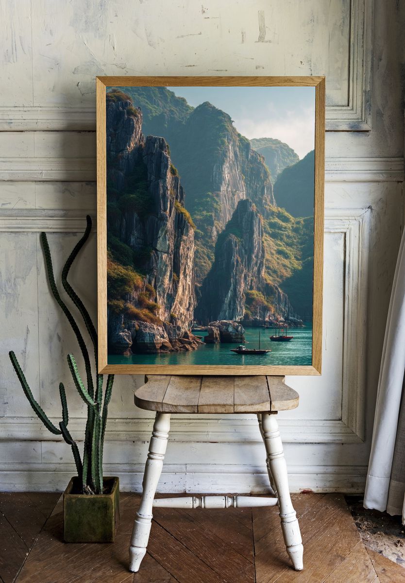 Ha Long Bay Cliffs Photography Poster. — room view 1