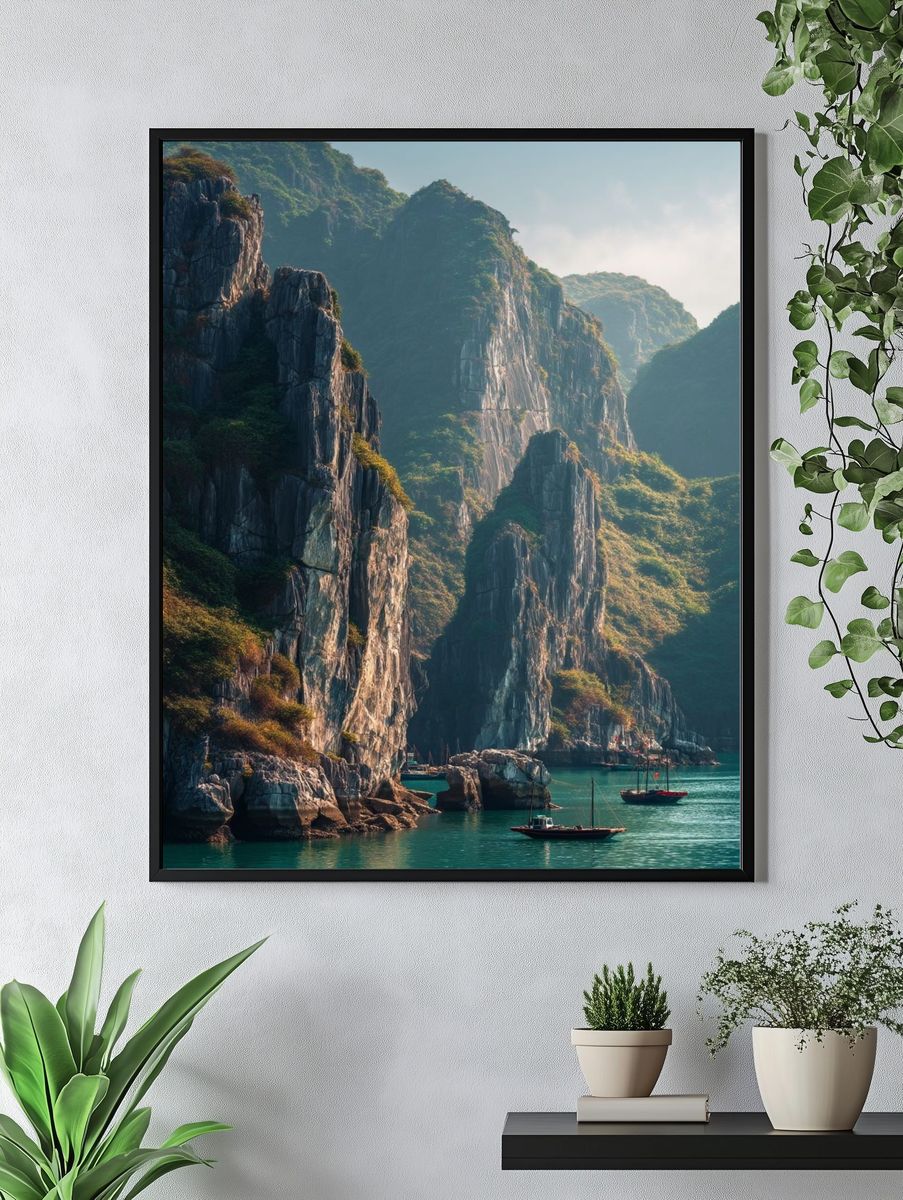 Ha Long Bay Cliffs Photography Poster. — room view 4
