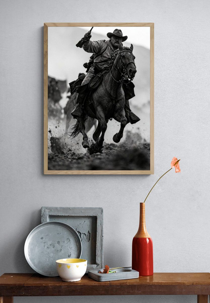 Cowboy Horse Chase Photography Poster. — room view 3