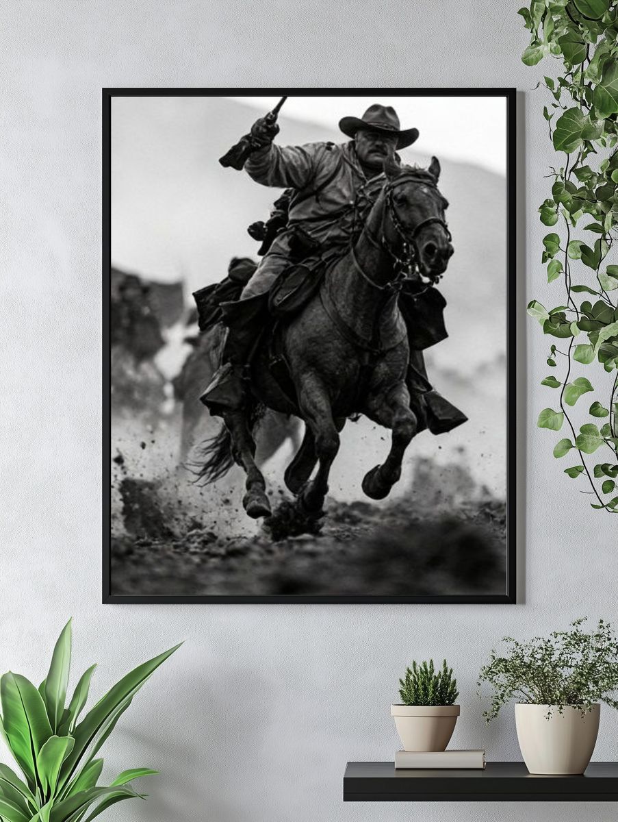 Cowboy Horse Chase Photography Poster. — room view 4