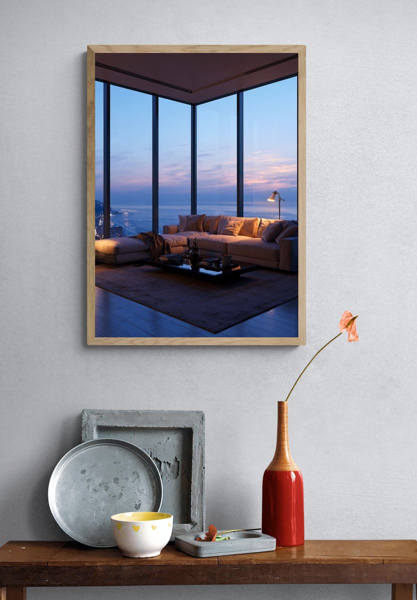 Ocean View Living Room Photography Poster. — room view 3