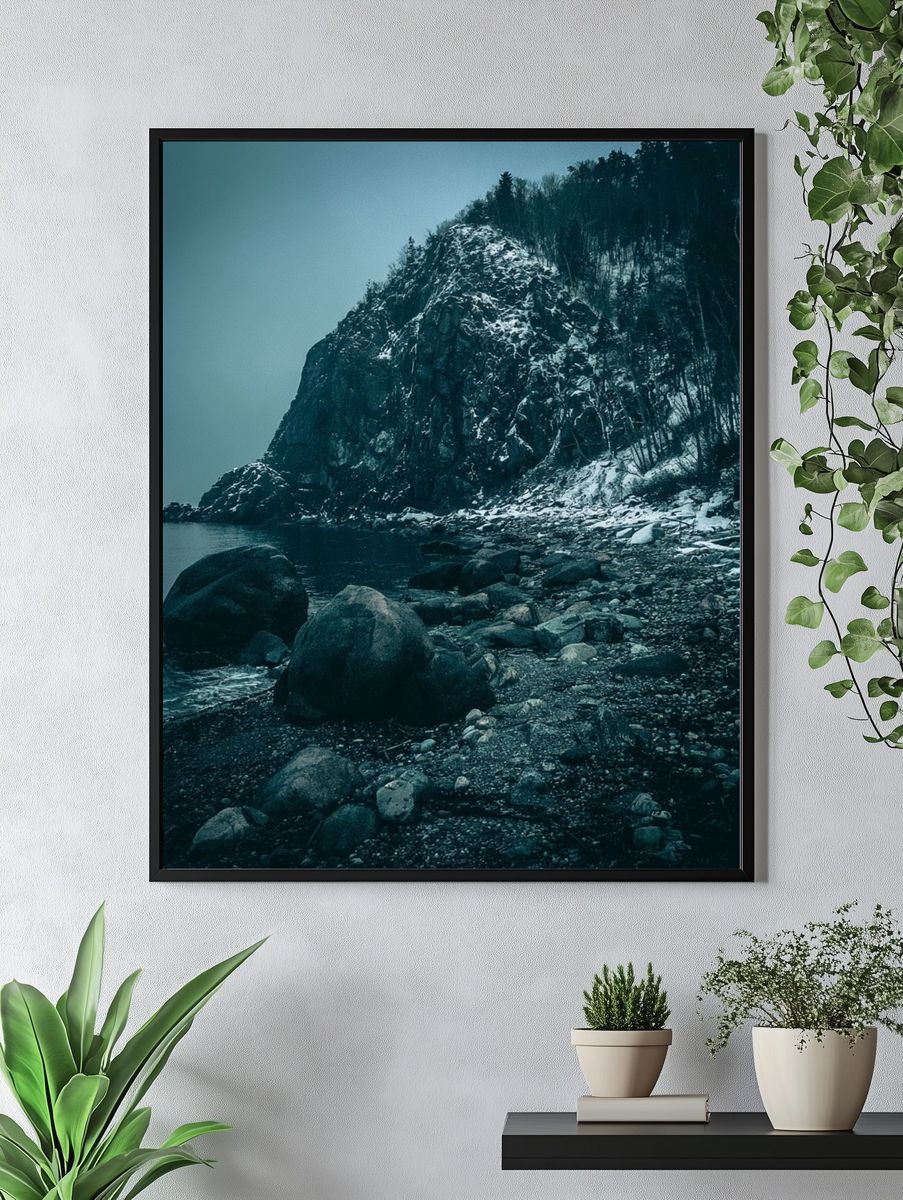 Snowy Coastal Cliff Photography Poster. — room view 4