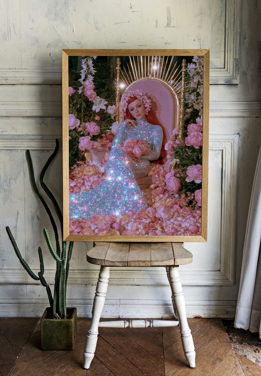 Sparkling Floral Portrait Print. room preview