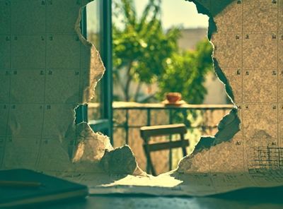 Tropical View Through Broken Wall Poster.