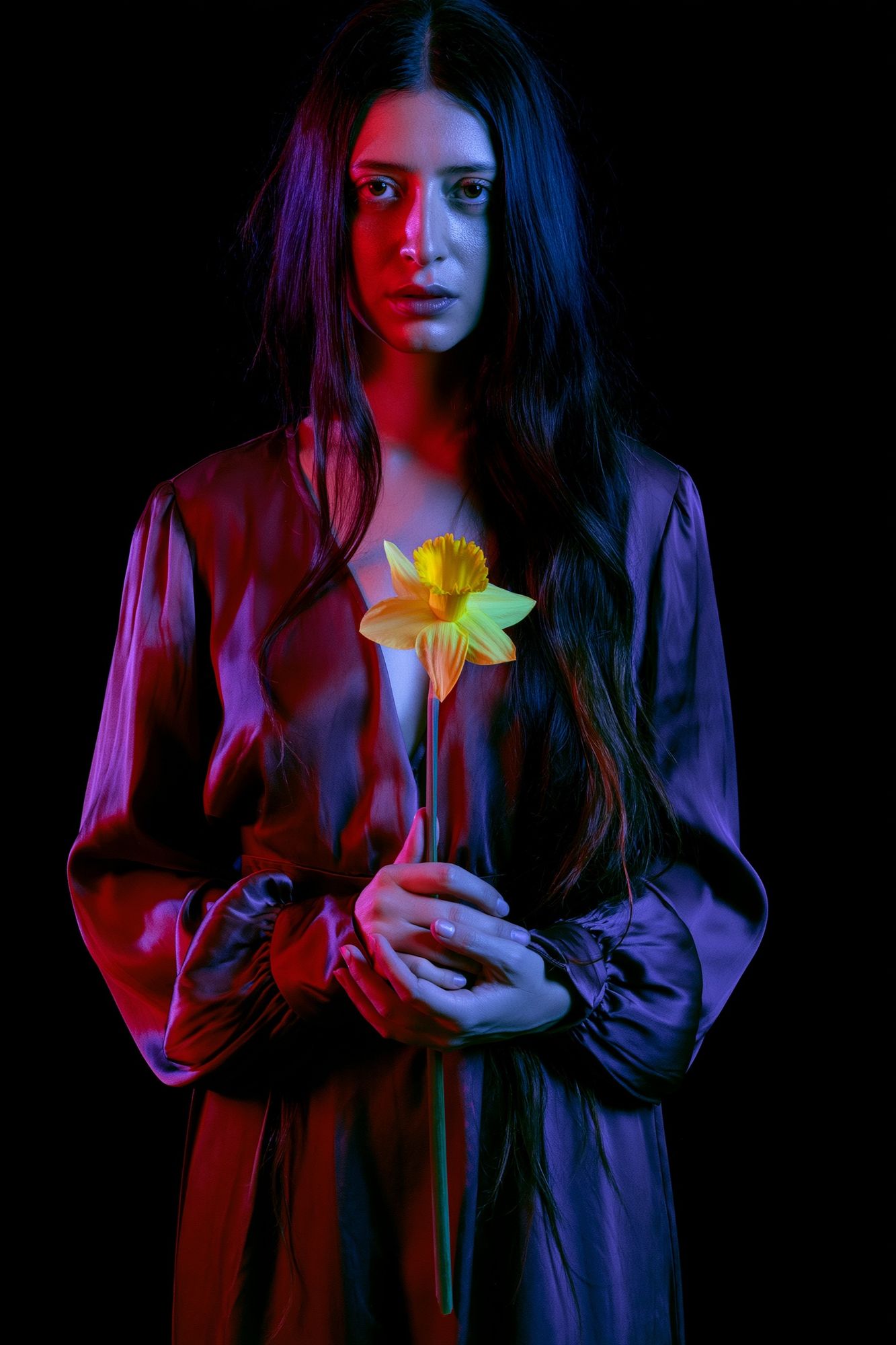Neon Portrait with Daffodil Print. poster detail