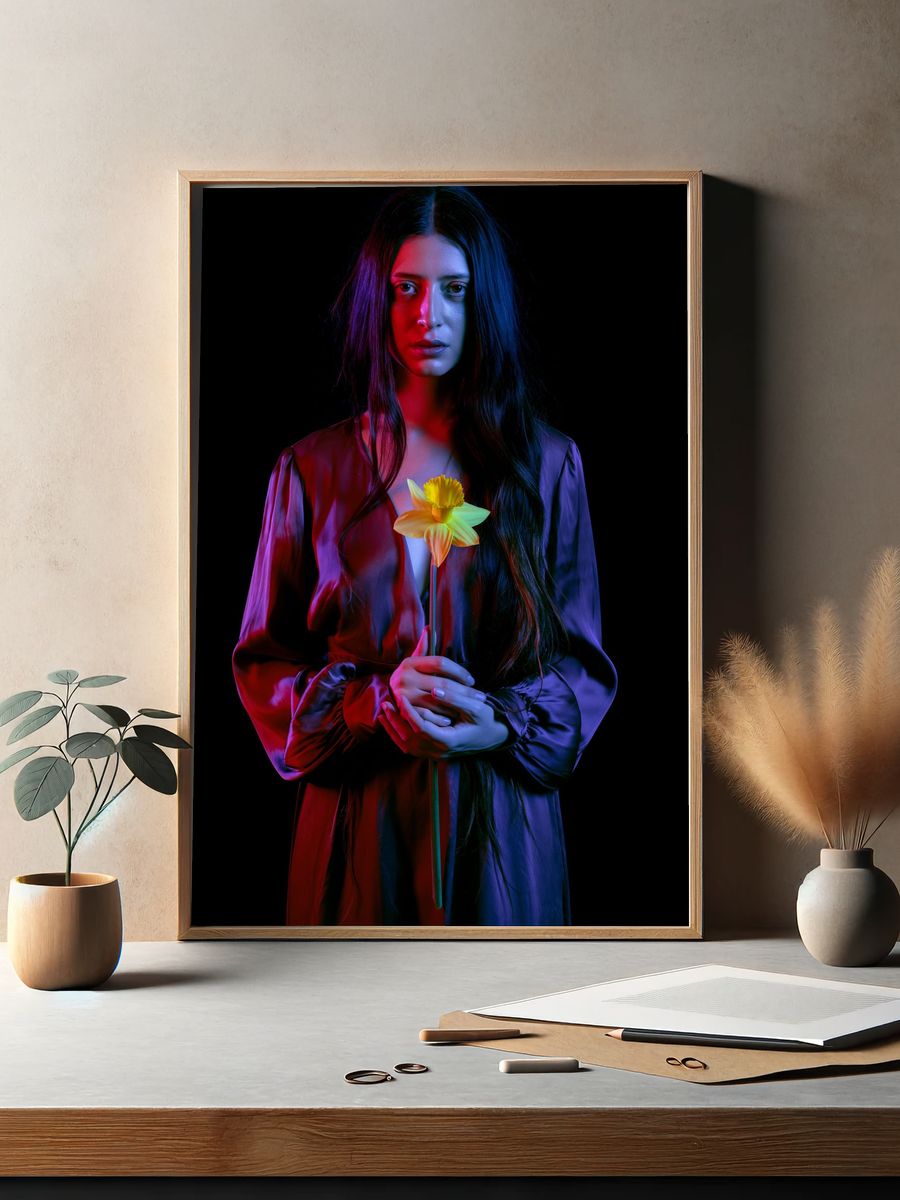 Neon Portrait with Daffodil Print. — room view 2