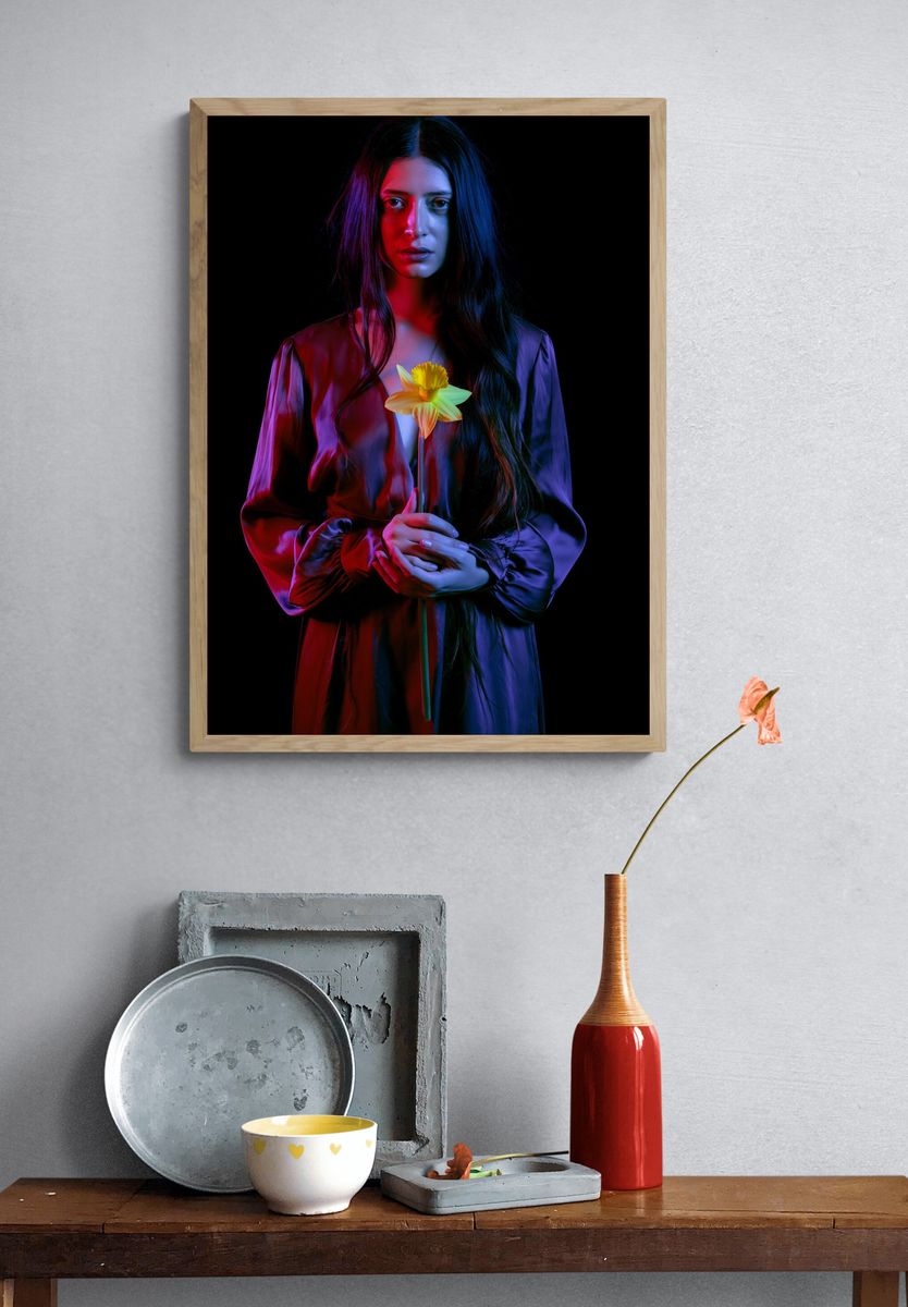 Neon Portrait with Daffodil Print. — room view 3