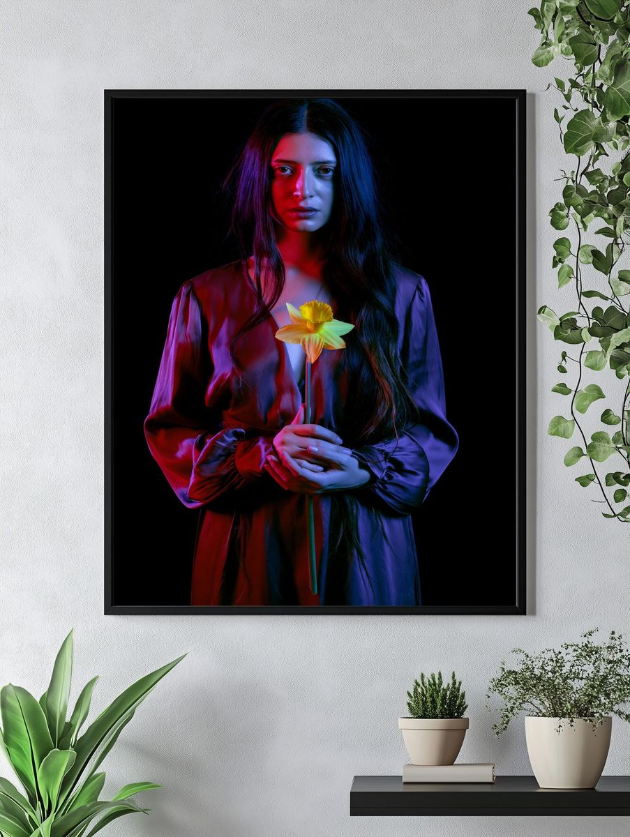 Neon Portrait with Daffodil Print. — room view 4