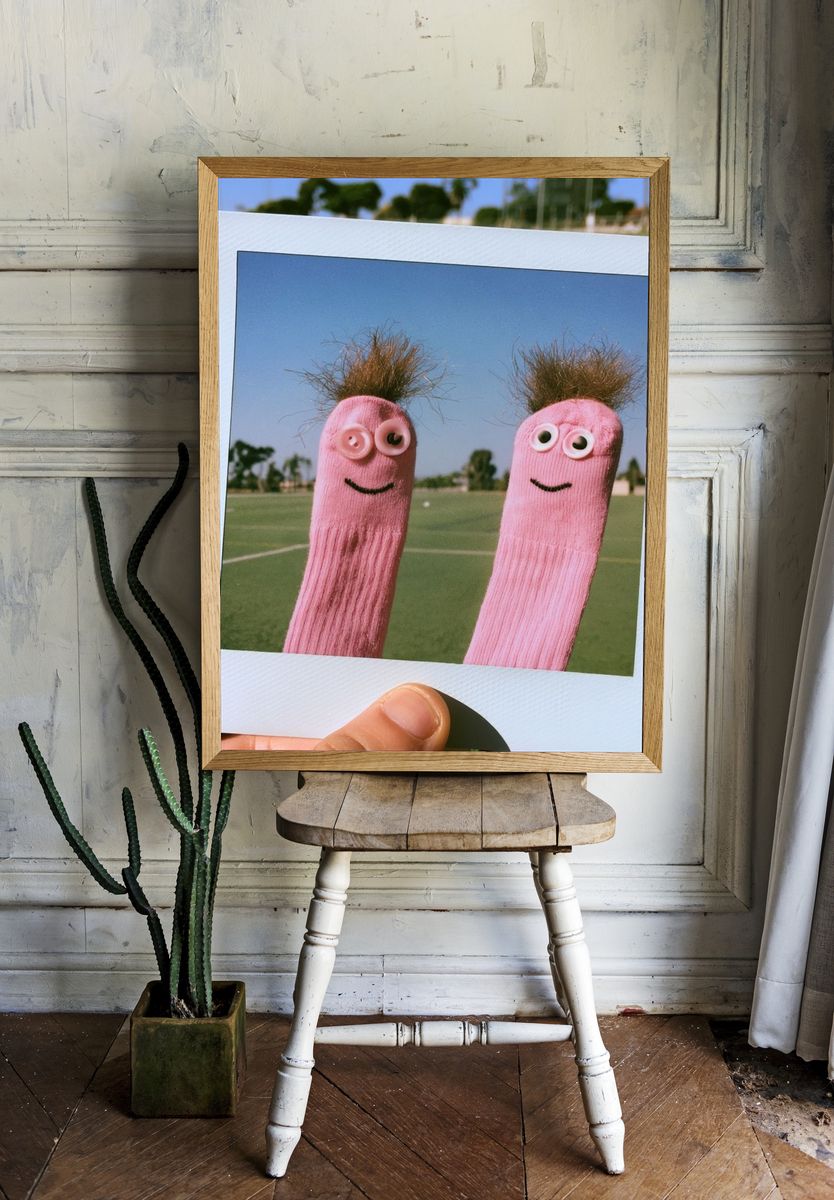 Pink Sock Puppets Photography Poster. room preview