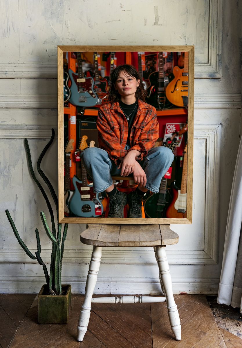 Guitar Shop Portrait Photography Poster. room preview