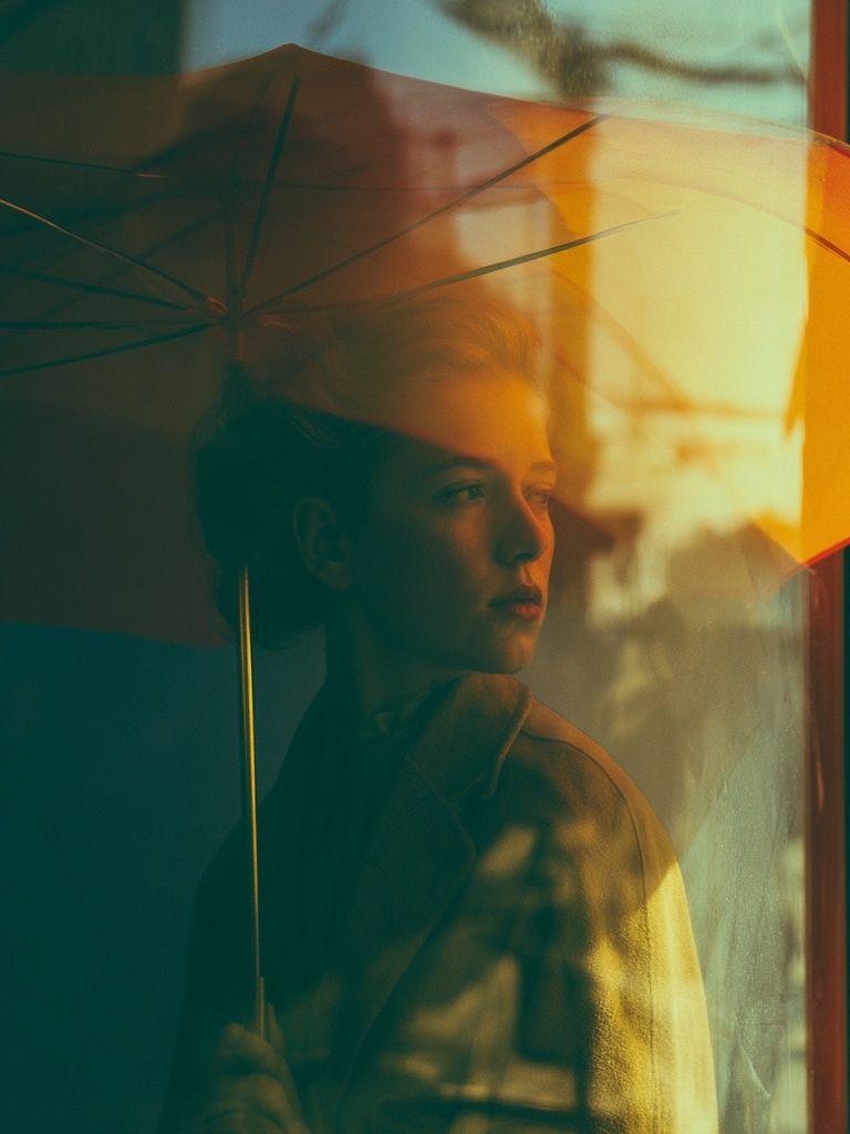 Boy with Umbrella Photography Poster. poster detail