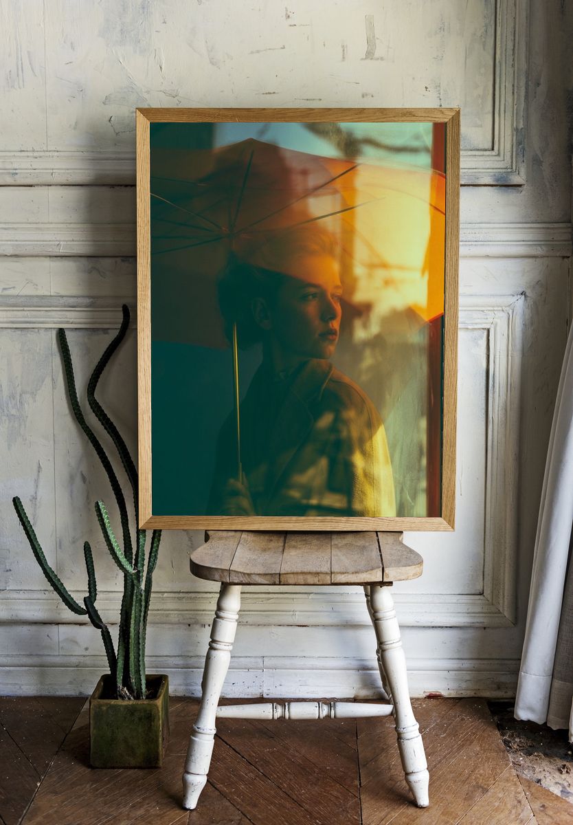 Boy with Umbrella Photography Poster. — room view 1