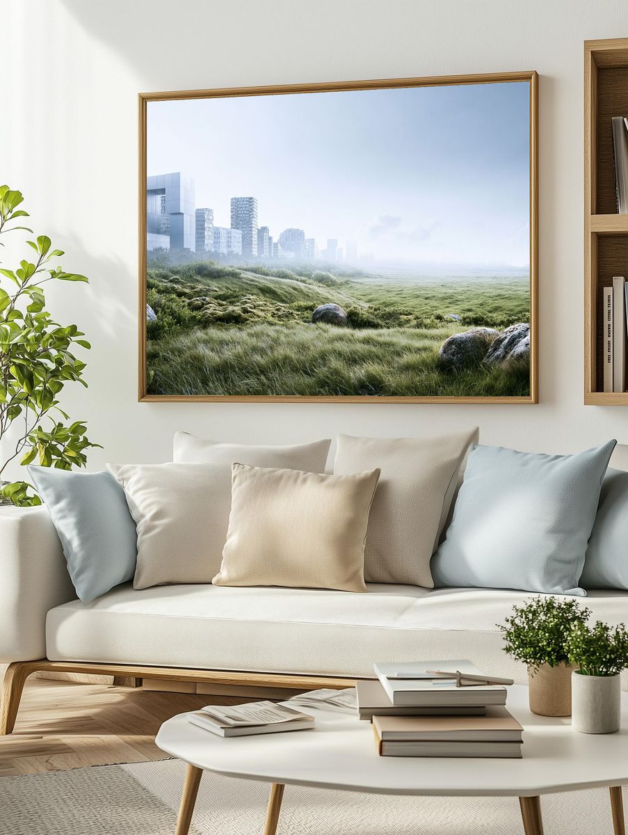 Misty Urban Meadow Landscape Print. — room view 2