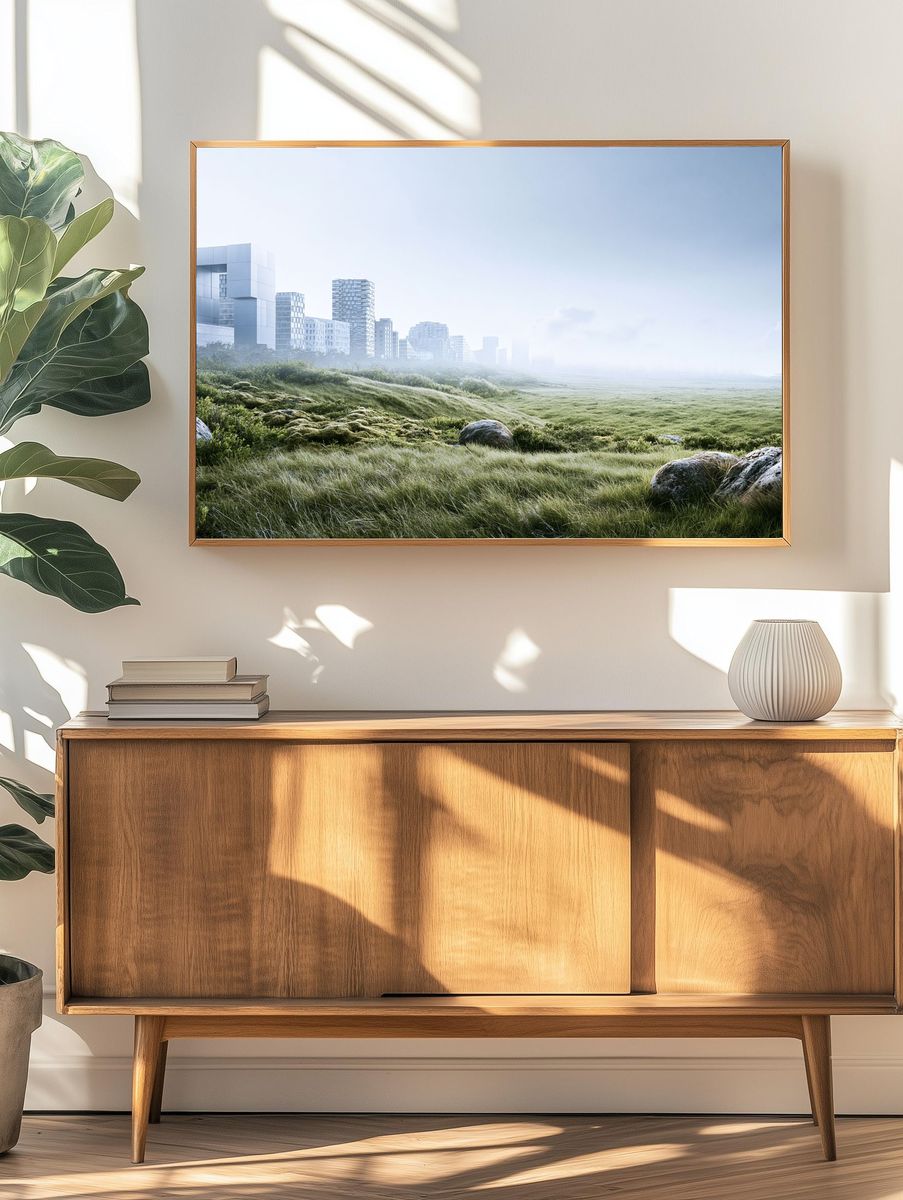 Misty Urban Meadow Landscape Print. — room view 3
