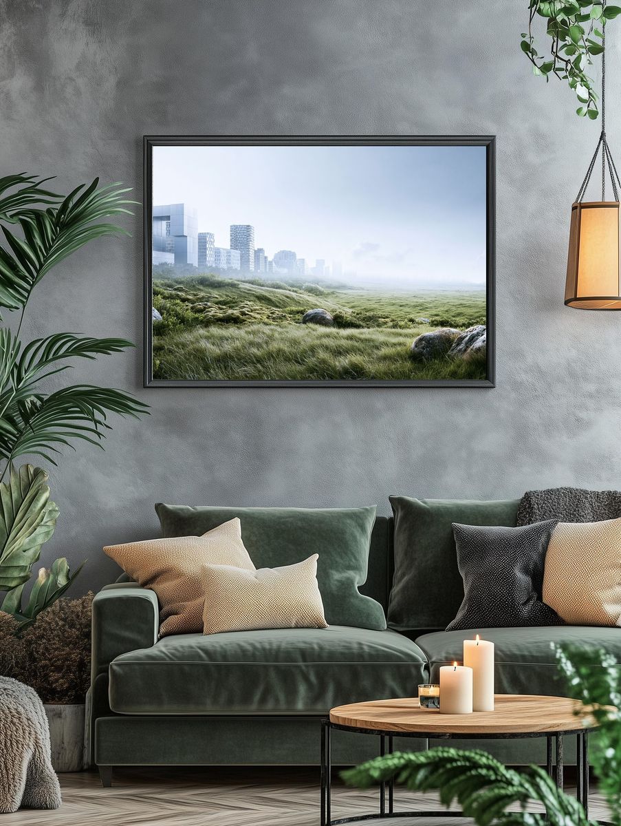 Misty Urban Meadow Landscape Print. — room view 4