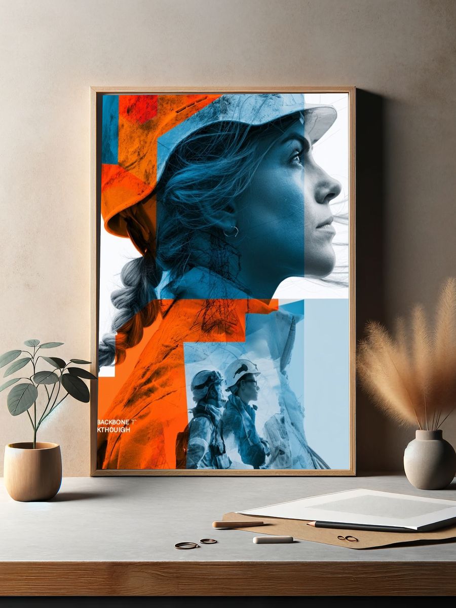 Woman in Helmet Photography Poster. — room view 2