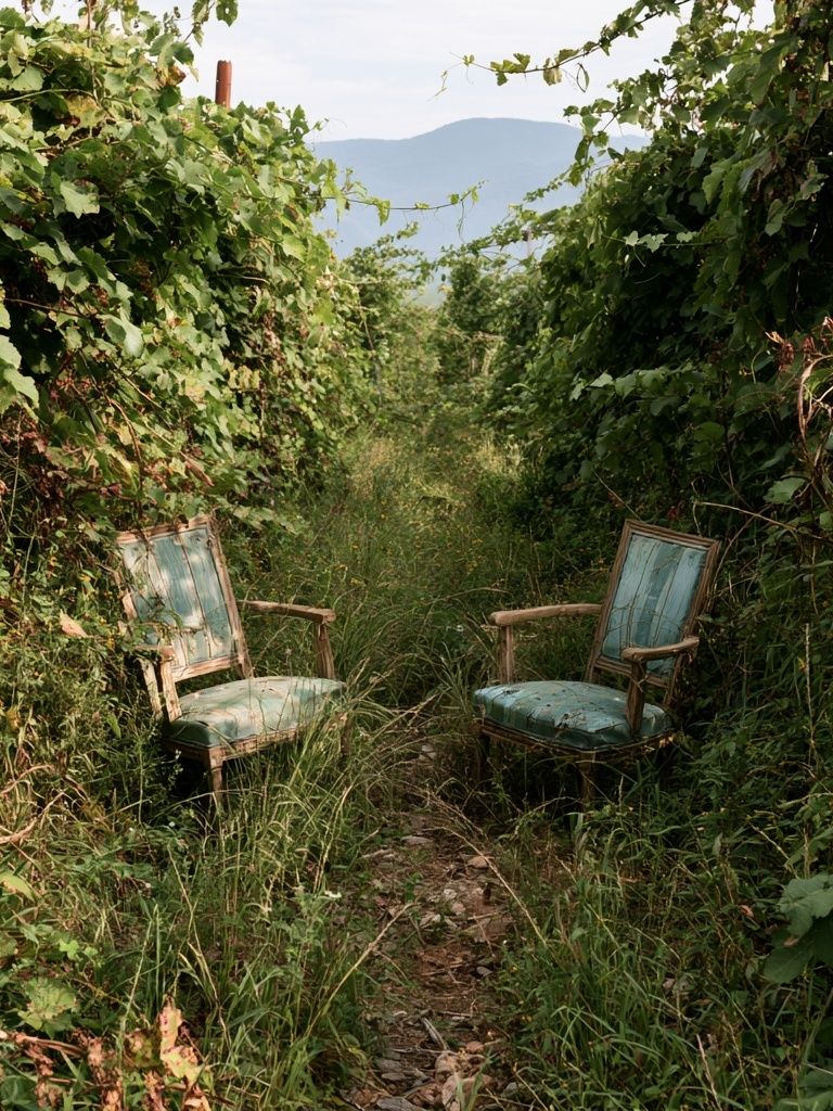 Overgrown Garden Chairs Photography Poster. poster — photography art