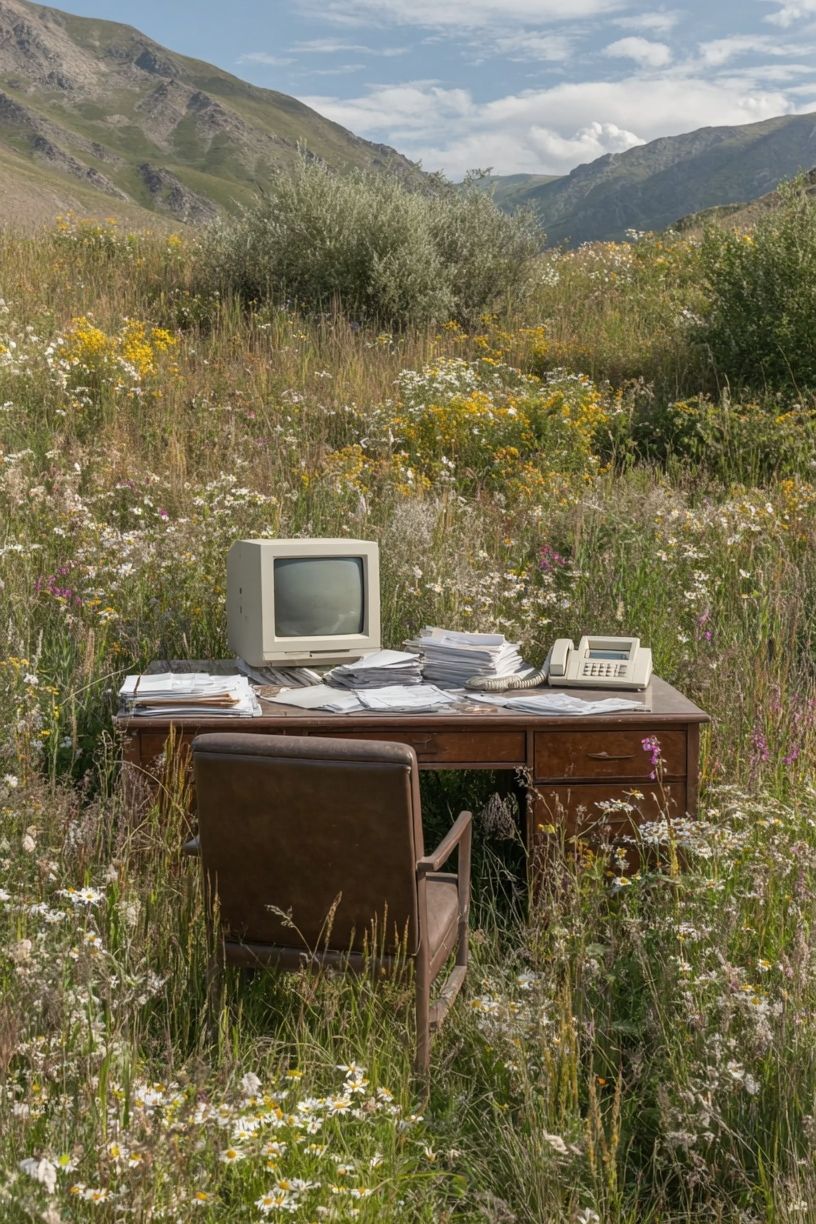 Vintage Office in Wildflower Meadow Poster. poster detail