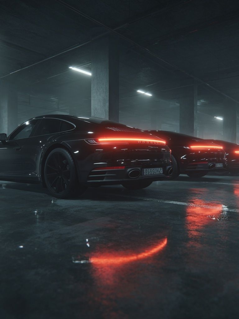 Neon Sports Cars Garage Photography Poster. poster detail