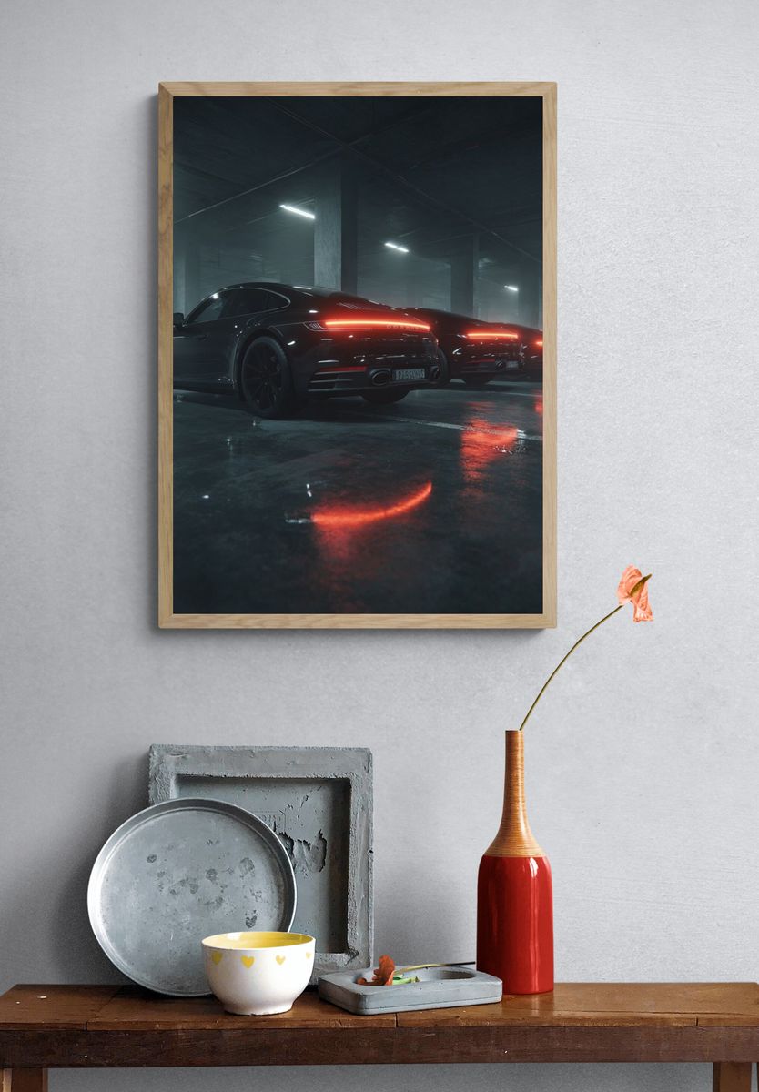 Neon Sports Cars Garage Photography Poster. — room view 3