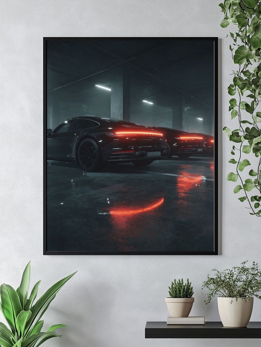 Neon Sports Cars Garage Photography Poster. — room view 4