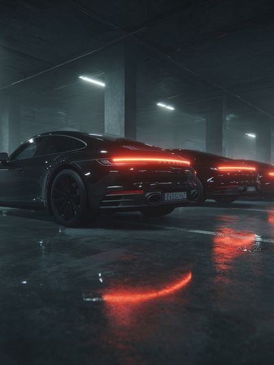 Neon Sports Cars Garage Photography Poster. poster print