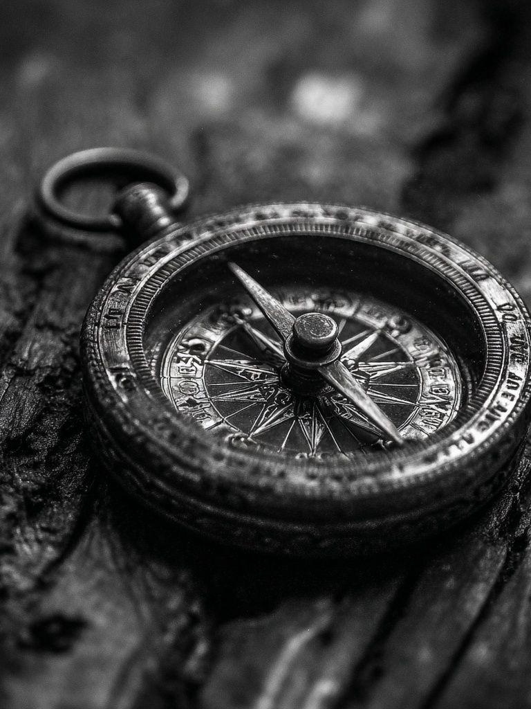 Antique Compass Black-White Poster. poster — photography art