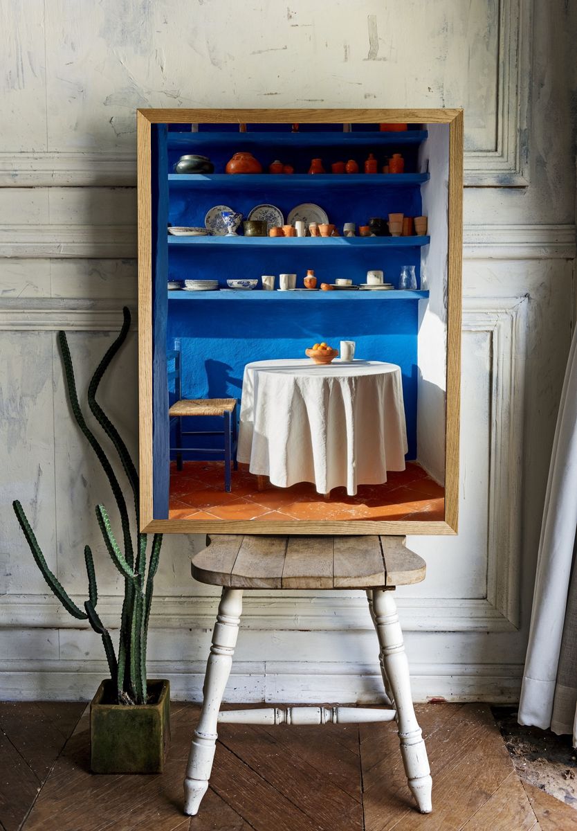 Blue Mediterranean Interior Photography Poster. room preview