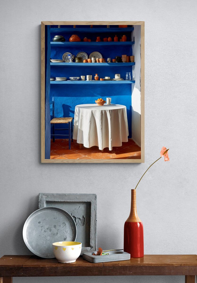 Blue Mediterranean Interior Photography Poster. — room view 3
