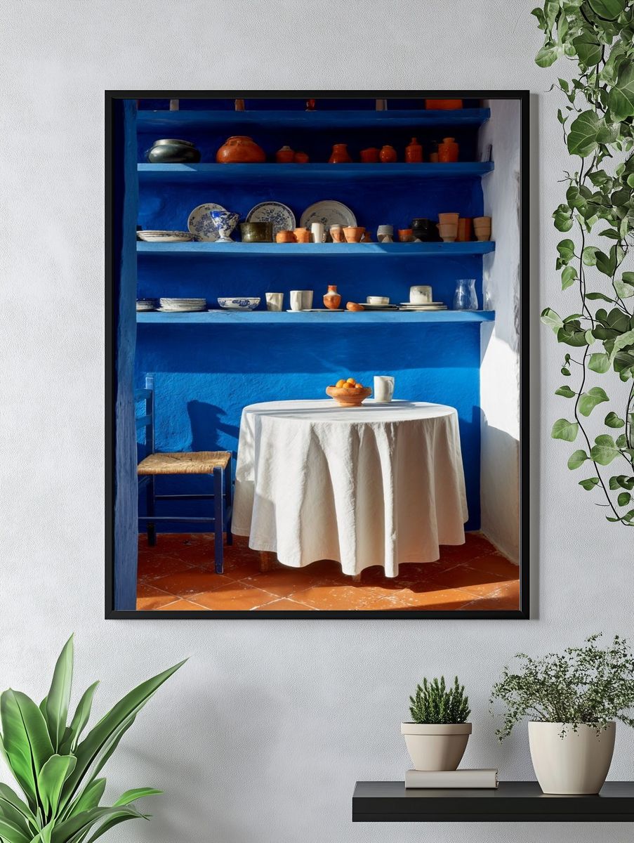 Blue Mediterranean Interior Photography Poster. — room view 4