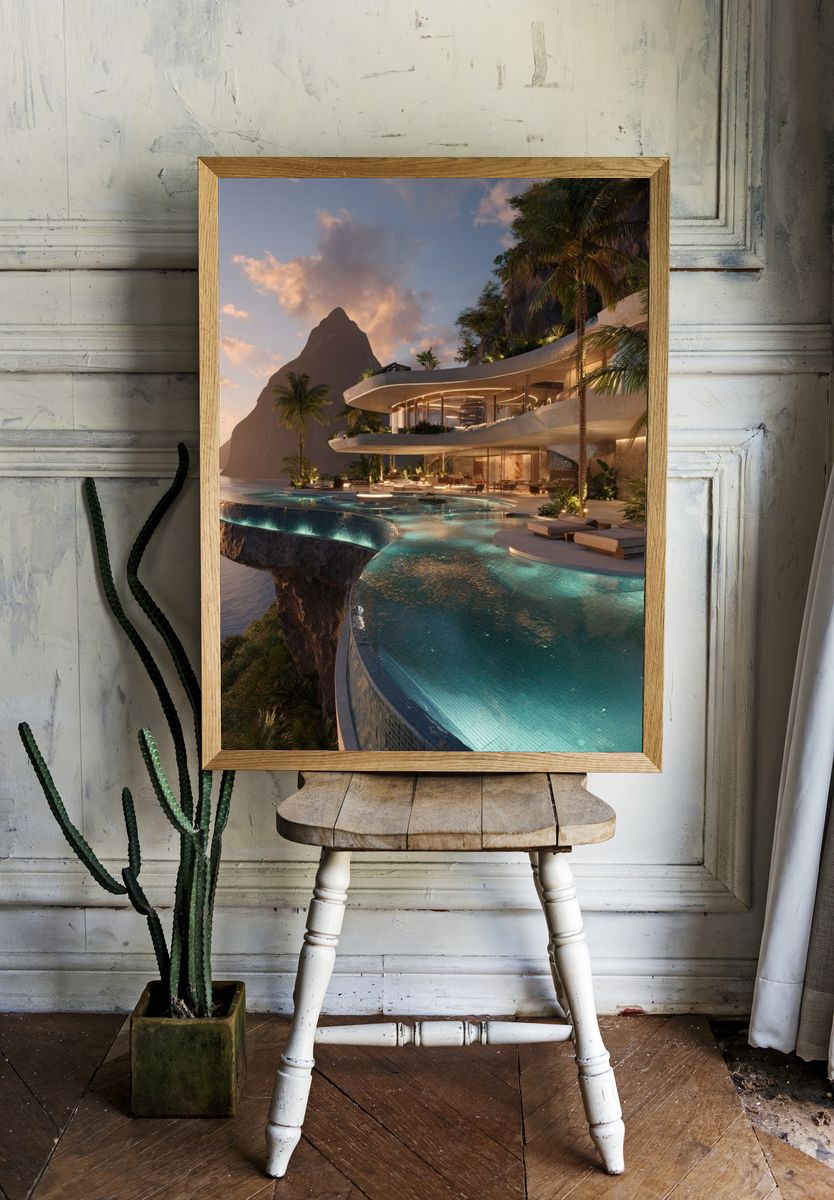 Tropical Cliffside Villa Photography Poster. — room view 1