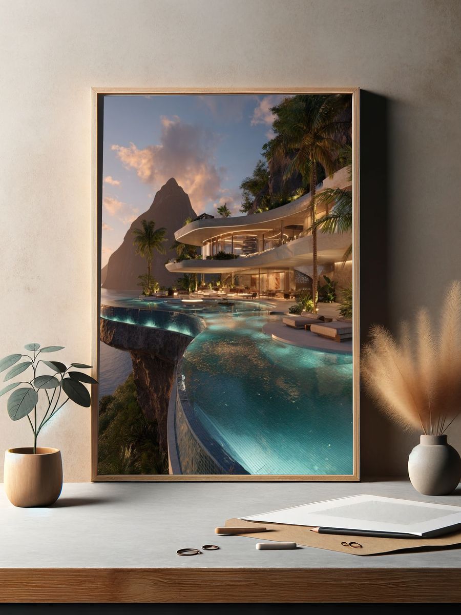 Tropical Cliffside Villa Photography Poster. — room view 2