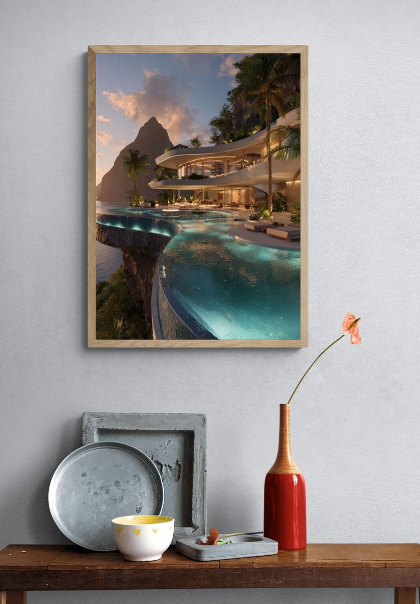 Tropical Cliffside Villa Photography Poster. — room view 3