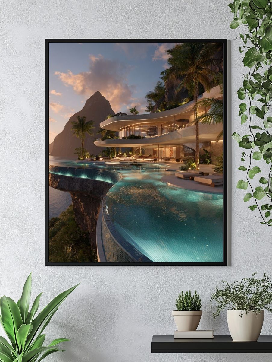 Tropical Cliffside Villa Photography Poster. — room view 4