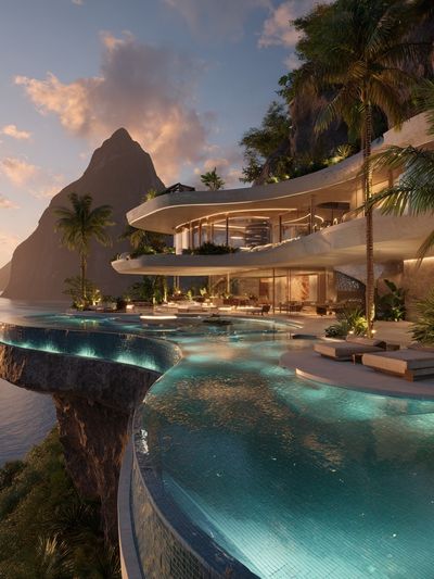 Tropical Cliffside Villa Photography Poster. poster print