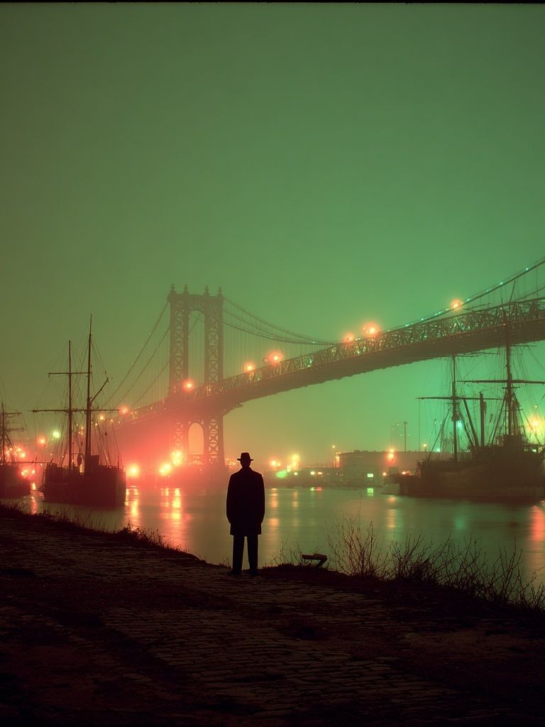Foggy Bridge Nightscape Photography Poster. poster — photography art