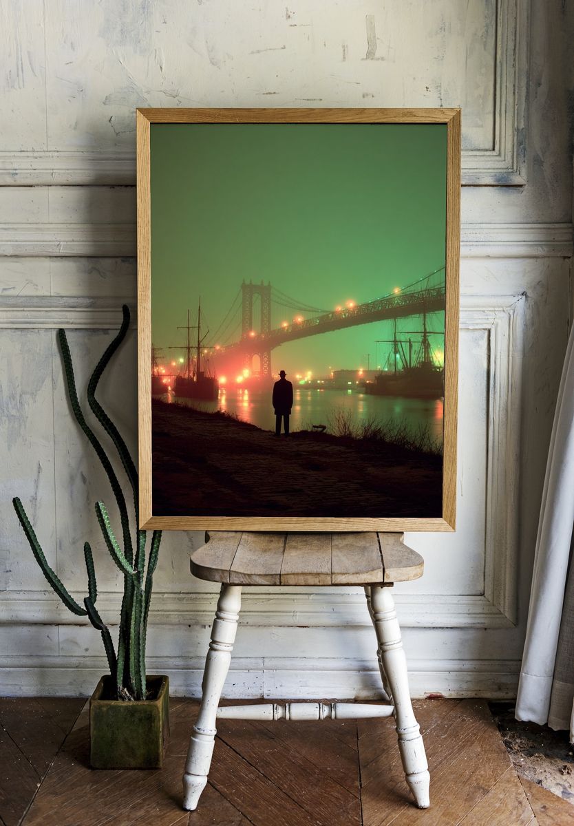 Foggy Bridge Nightscape Photography Poster. — room view 1