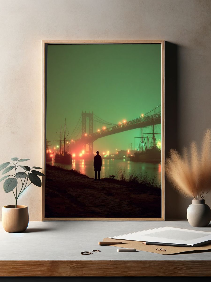 Foggy Bridge Nightscape Photography Poster. — room view 2