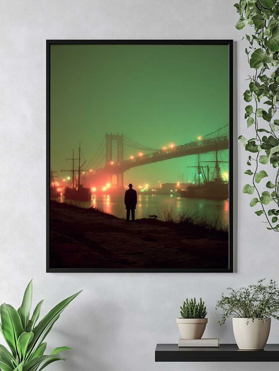 Foggy Bridge Nightscape Photography Poster. — room view 4