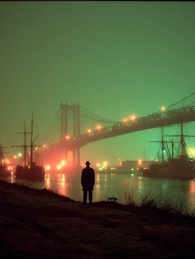 Foggy Bridge Nightscape Photography Poster. poster