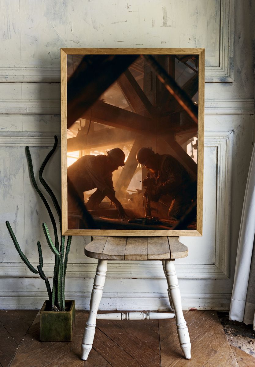 Industrial Workers at Sunset Poster. room preview